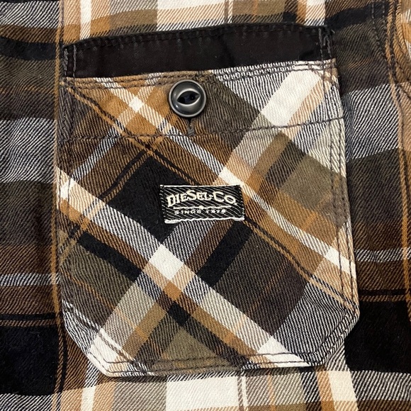 Diesel Brown White black Plaid cotton flannel long sleeve button up Shirt - Picture 3 of 16